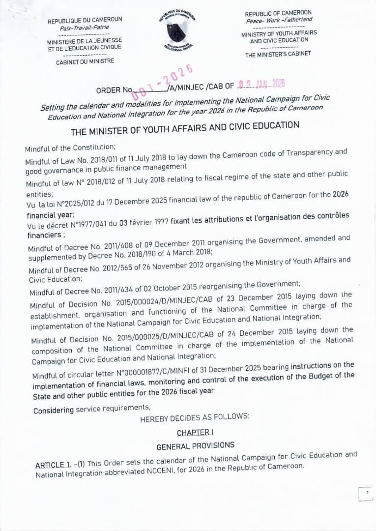 NATIONAL CAMPAIGN FOR CIVIC EDUCATION AND NATIONAL INTEGRATION 2026